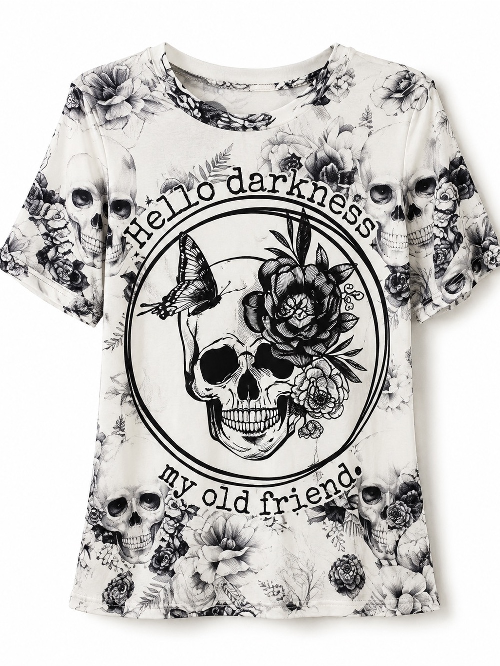 ‼️ 3/$30 ‼️ SHEIN Hello Darkness My Old Friend Skull Graphic Tee | Gothic Floral